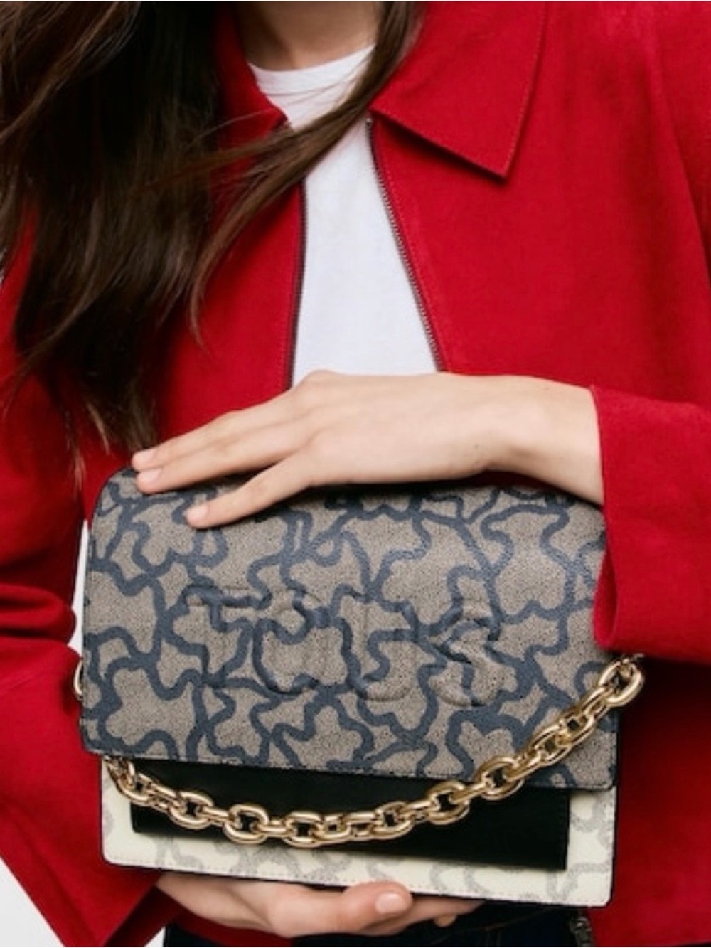 Tous Chain-Accent Patterned Crossbody Bag